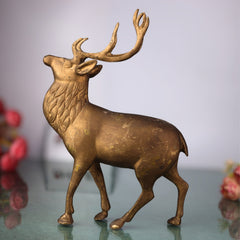 Brass Deer Idol Hiran Mrig Statue | Peetal Pittal Figurine | Antique Decorative Showpiece for Home, Temple & Pooja Room,Brown, 10.5 Inch, 1 Piece