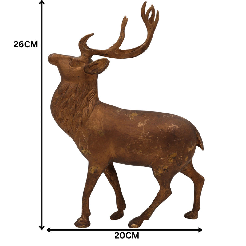 Brass Deer Idol Hiran Mrig Statue | Peetal Pittal Figurine | Antique Decorative Showpiece for Home, Temple & Pooja Room,Brown, 10.5 Inch, 1 Piece