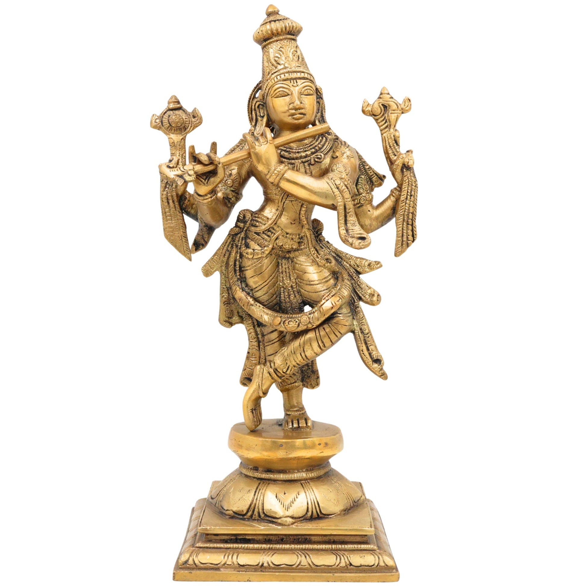 Brass Krishna Idol – Gopal Murti, Govinda Vigraham, Radha Krishna Sculpture for Pooja, Home Decor & Temple,Gold, 12 Inch, 1 Piece