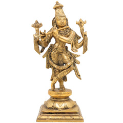 Brass Krishna Idol – Gopal Murti, Govinda Vigraham, Radha Krishna Sculpture for Pooja, Home Decor & Temple,Gold, 12 Inch, 1 Piece