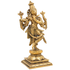 Brass Krishna Idol – Gopal Murti, Govinda Vigraham, Radha Krishna Sculpture for Pooja, Home Decor & Temple,Gold, 12 Inch, 1 Piece