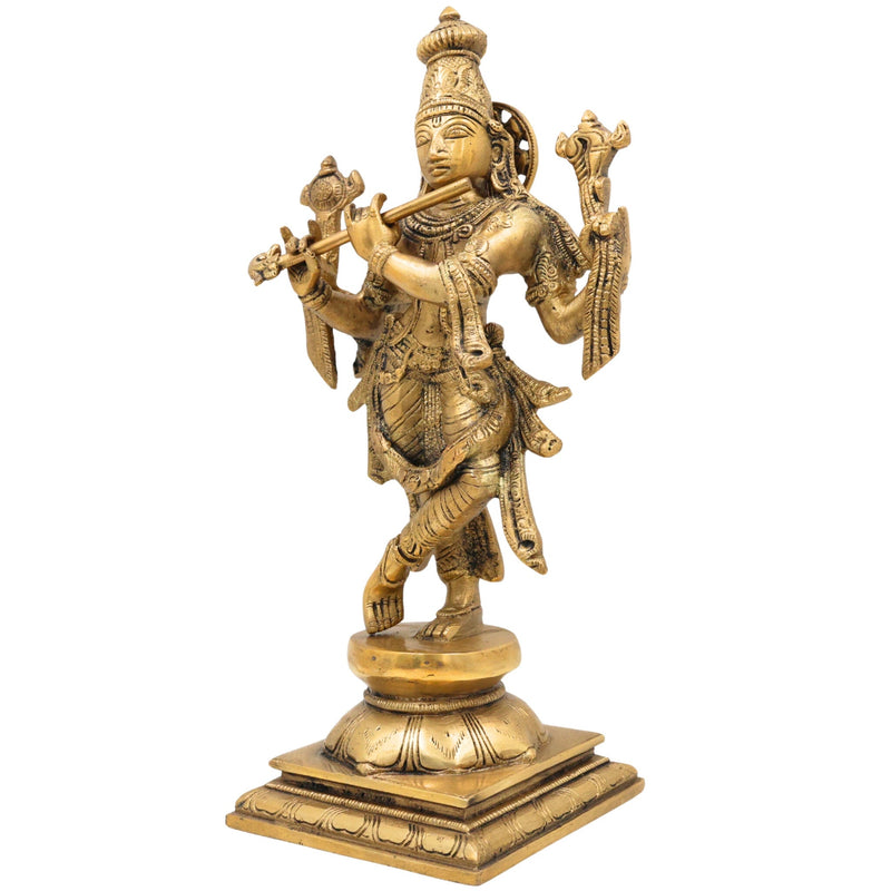 Brass Krishna Idol – Gopal Murti, Govinda Vigraham, Radha Krishna Sculpture for Pooja, Home Decor & Temple,Gold, 12 Inch, 1 Piece
