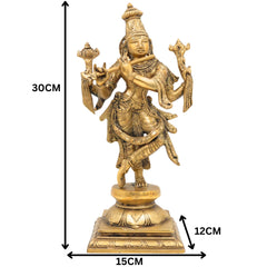 Brass Krishna Idol – Gopal Murti, Govinda Vigraham, Radha Krishna Sculpture for Pooja, Home Decor & Temple,Gold, 12 Inch, 1 Piece