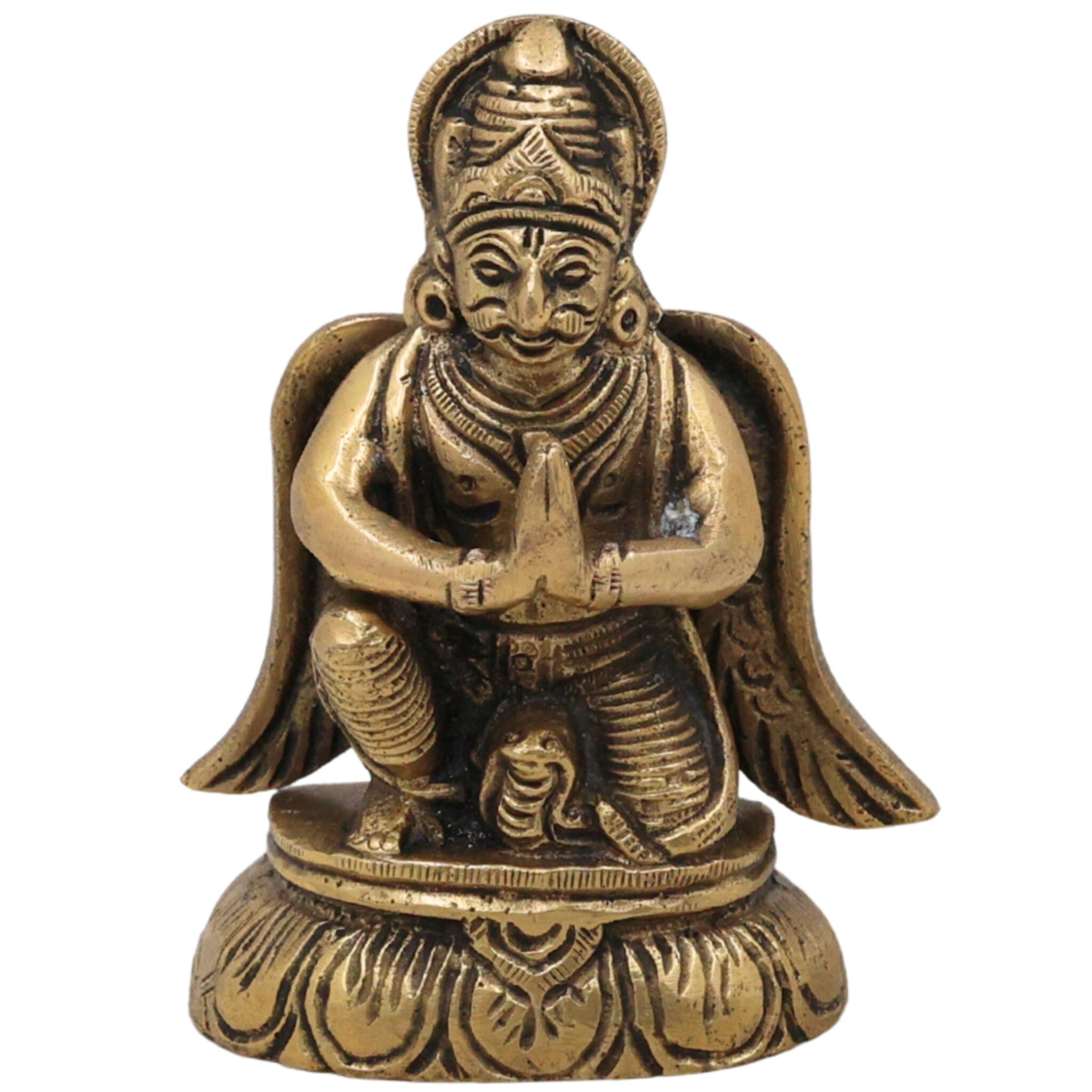 Brass Garuda Deva Idol | Vishnu Vahana | Suparna | Pakshiraja | Handcrafted Pital Murti for Temple, Puja, Vastu & Home Decor,Gold, 3.5 Inch, 1 Piece