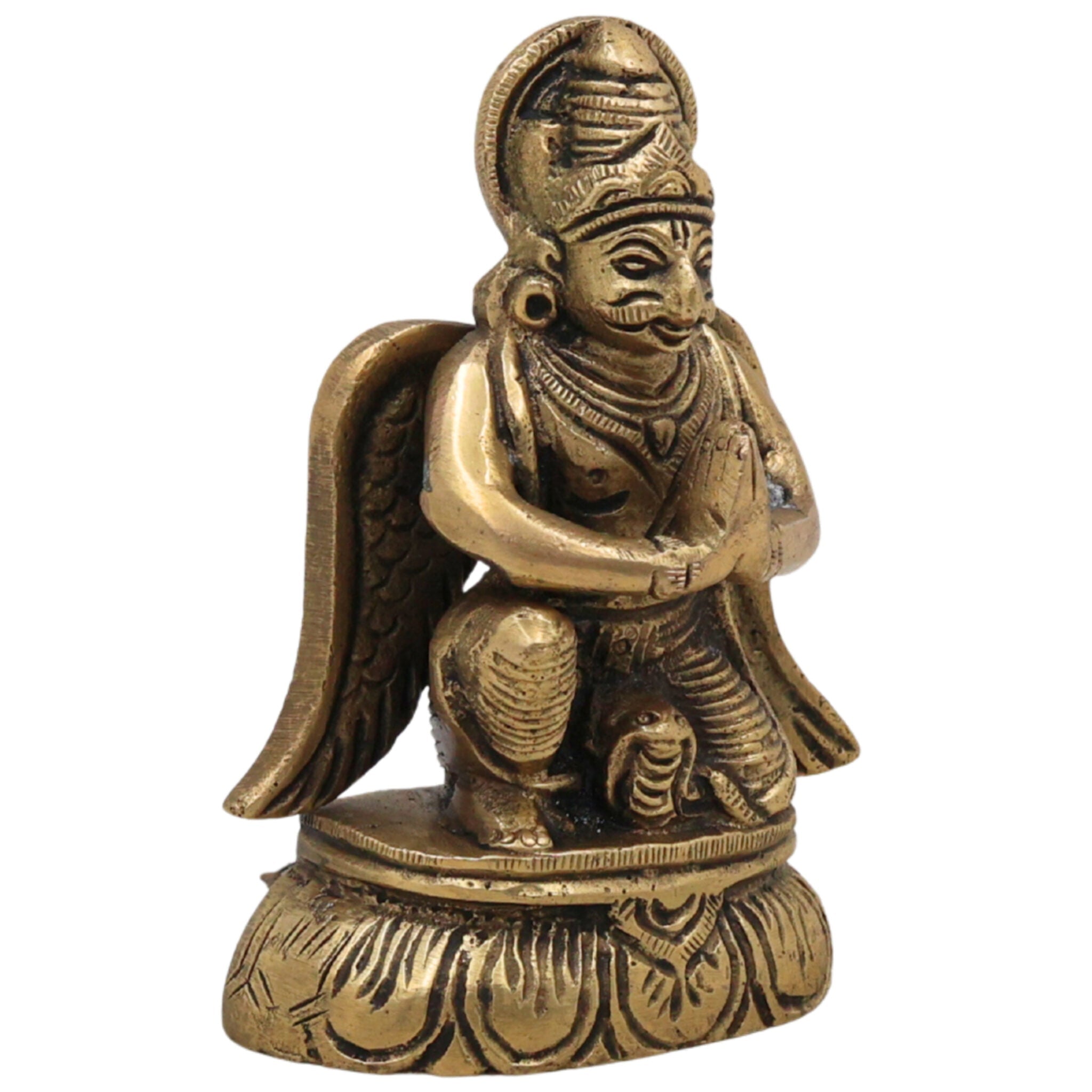 Brass Garuda Deva Idol | Vishnu Vahana | Suparna | Pakshiraja | Handcrafted Pital Murti for Temple, Puja, Vastu & Home Decor,Gold, 3.5 Inch, 1 Piece