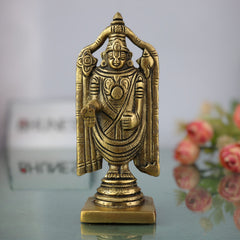 Brass Venkateshwara Idol | Balaji Murti | Srinivasa Statue | Govinda Sculpture for Puja, Home Temple, Decor & Spiritual Gifts,Gold, 5.5 Inch, 1 Piece