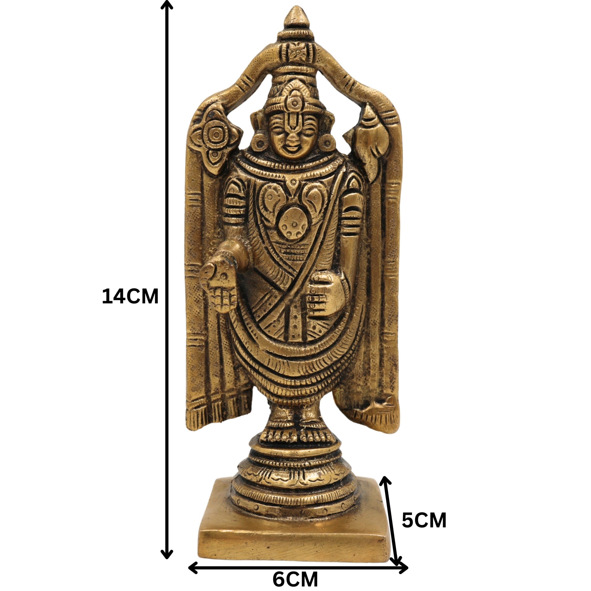 Brass Venkateshwara Idol | Balaji Murti | Srinivasa Statue | Govinda Sculpture for Puja, Home Temple, Decor & Spiritual Gifts,Gold, 5.5 Inch, 1 Piece