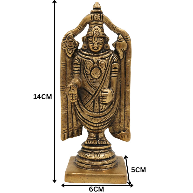 Brass Venkateshwara Idol | Balaji Murti | Srinivasa Statue | Govinda Sculpture for Puja, Home Temple, Decor & Spiritual Gifts,Gold, 5.5 Inch, 1 Piece
