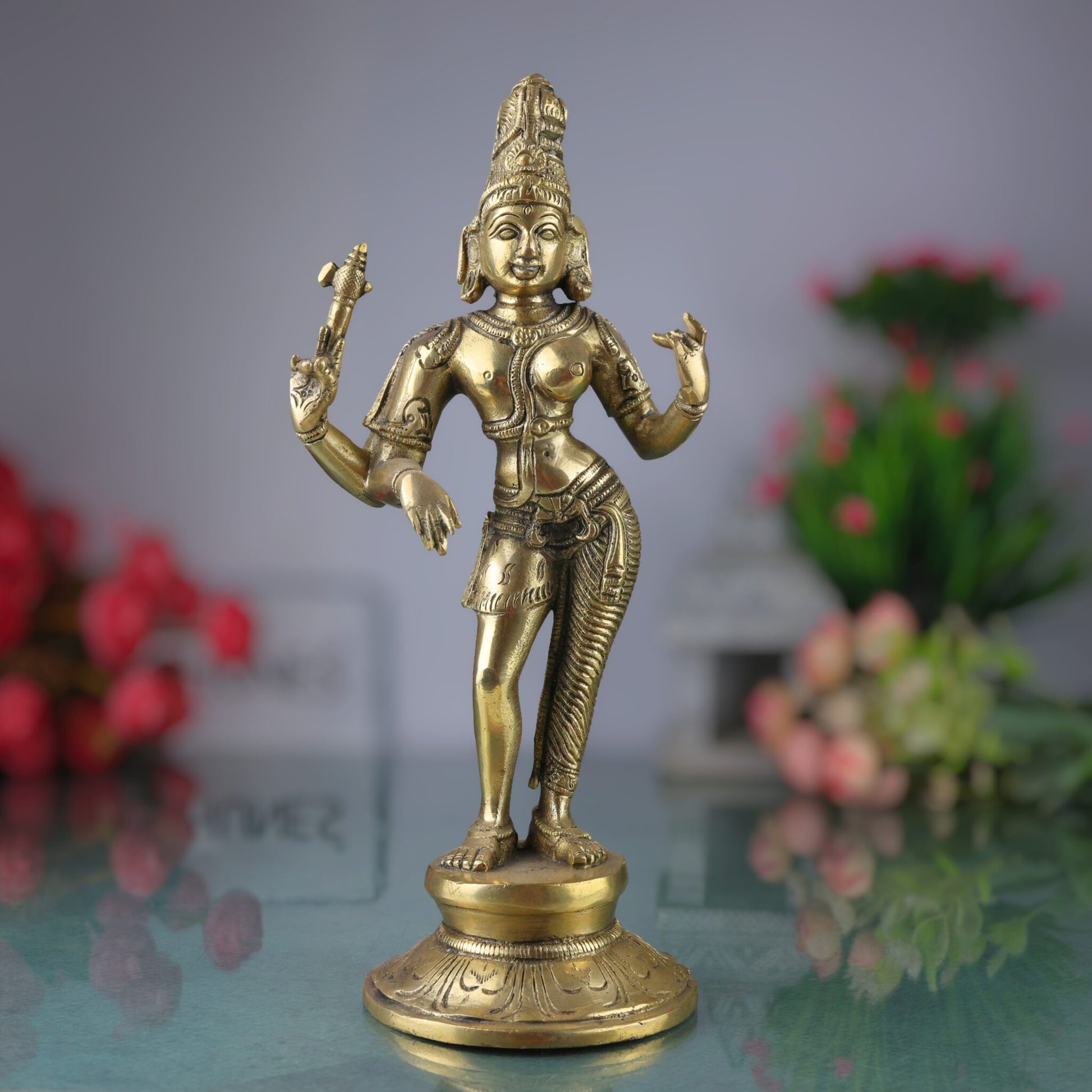 Brass Ardhanarishvara Idol – Divine Ardhnarishwar Statue for Home Decor, Gold, 11 Inch, 1 Piece