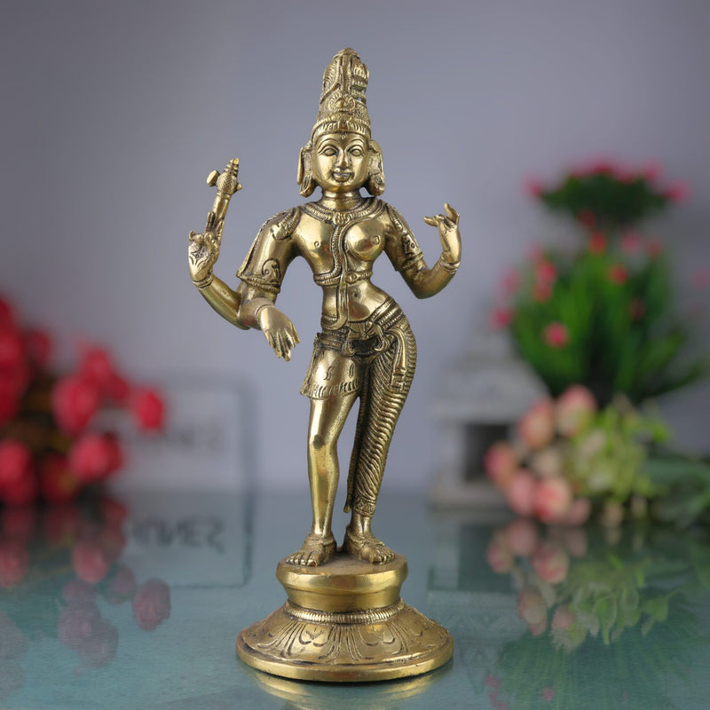 Brass Ardhanarishvara Idol – Divine Ardhnarishwar Statue for Home Decor, Gold, 11 Inch, 1 Piece