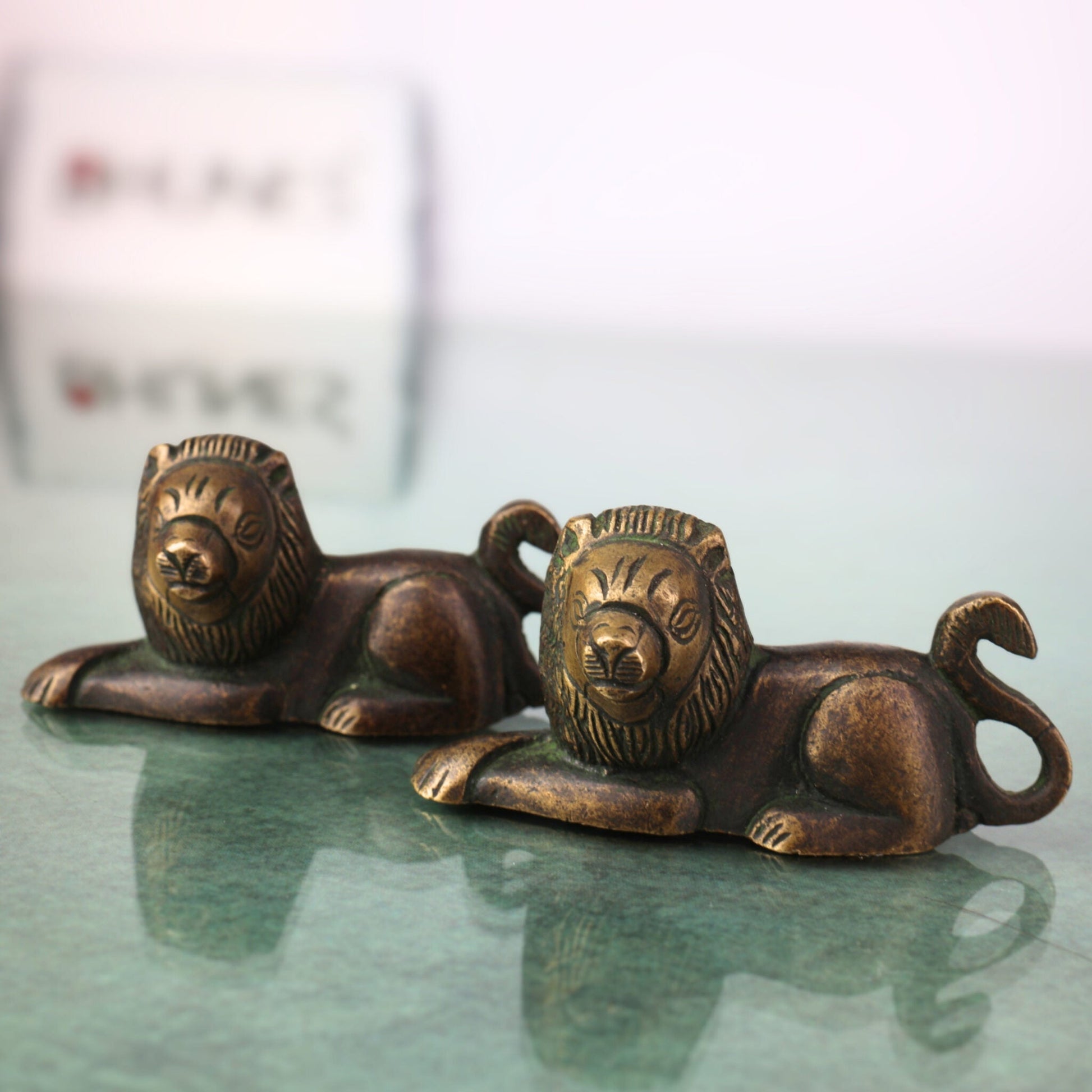 Handcrafted Brass Lion Idol Set – Simha, Sher, Narasimha Statue Figurines for Home, Office, Temple Decor | Peetal & Ashtadhatu Art Sculpture,Gold, 1.5 Inch, 1 Piece