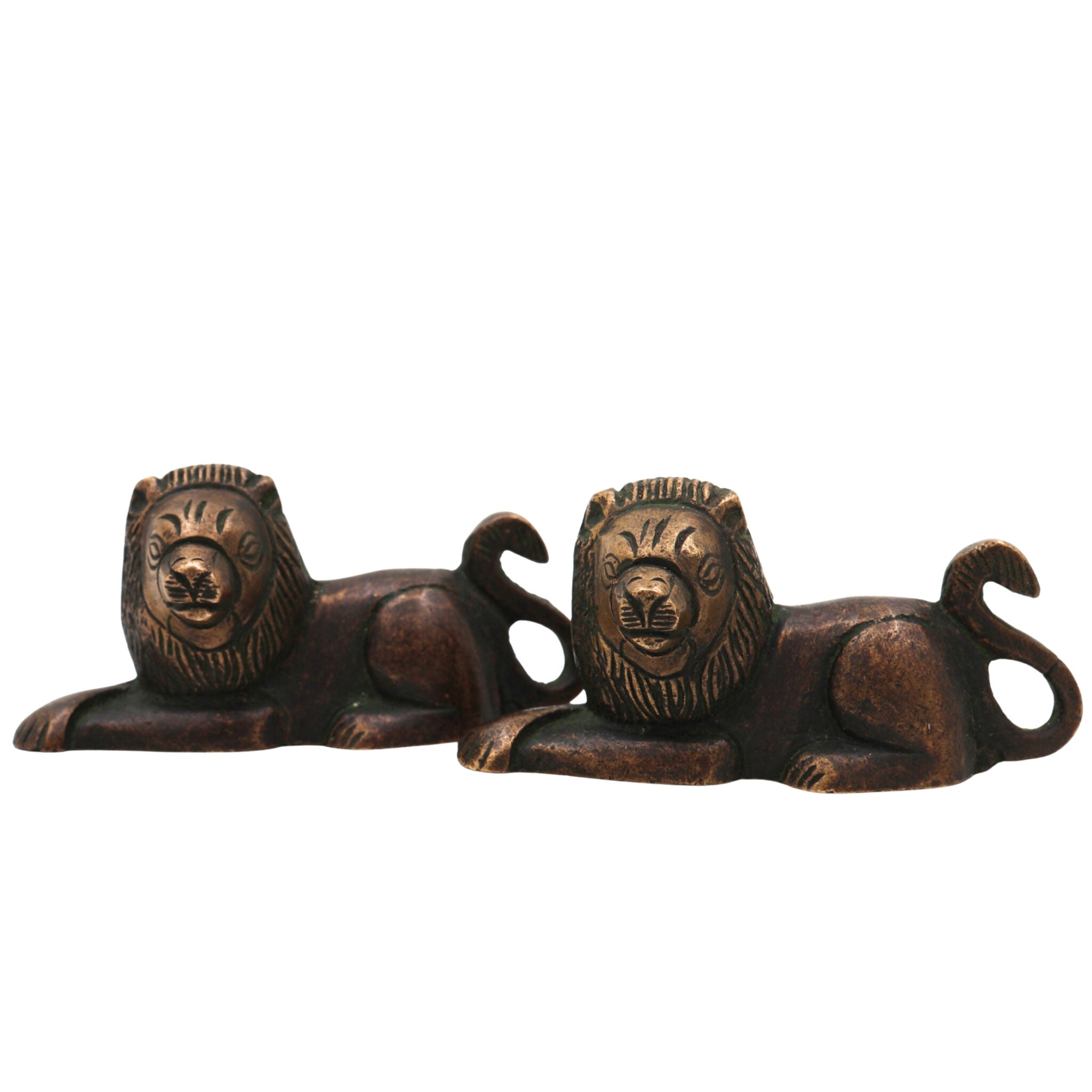Handcrafted Brass Lion Idol Set – Simha, Sher, Narasimha Statue Figurines for Home, Office, Temple Decor | Peetal & Ashtadhatu Art Sculpture,Gold, 1.5 Inch, 1 Piece