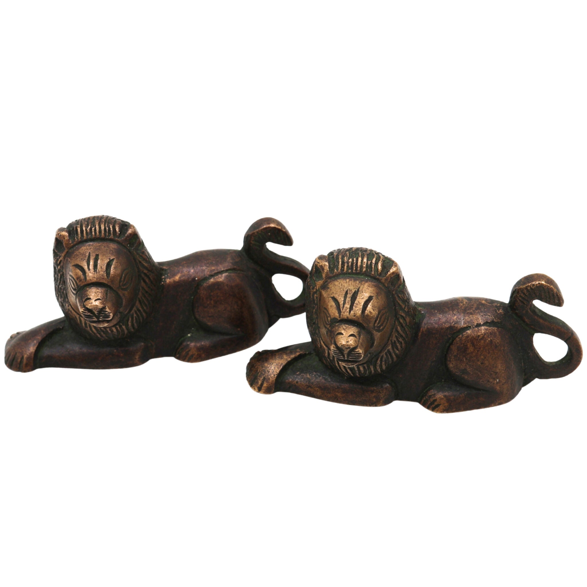 Handcrafted Brass Lion Idol Set – Simha, Sher, Narasimha Statue Figurines for Home, Office, Temple Decor | Peetal & Ashtadhatu Art Sculpture,Gold, 1.5 Inch, 1 Piece