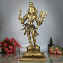Brass Shiva Idol, Mahadev Murti, Bholenath Statue, Shankar Vigraha, Neelkanth Pooja Murti, Nataraja Spiritual Decor,Gold, 21.5 Inch, 1 Piece