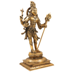 Brass Shiva Idol, Mahadev Murti, Bholenath Statue, Shankar Vigraha, Neelkanth Pooja Murti, Nataraja Spiritual Decor,Gold, 21.5 Inch, 1 Piece