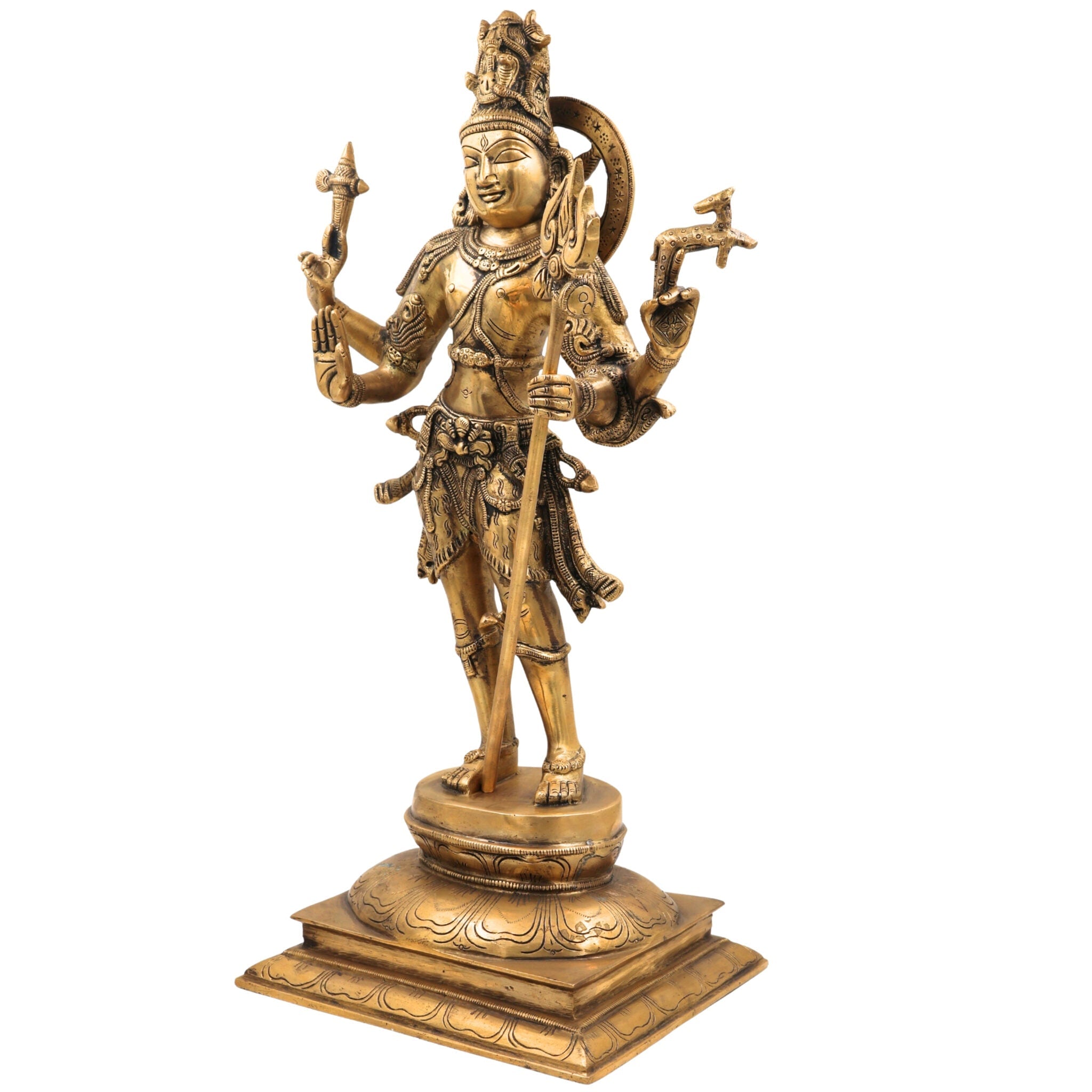 Brass Shiva Idol, Mahadev Murti, Bholenath Statue, Shankar Vigraha, Neelkanth Pooja Murti, Nataraja Spiritual Decor,Gold, 21.5 Inch, 1 Piece