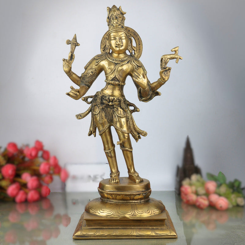 Brass Shiva Idol Statue | Mahadev Murti, Bholenath Vigraha, Shankar Pratima for Pooja, Home Decor & Temple Showpiece,Gold, 21.5 Inch, 1 Piece