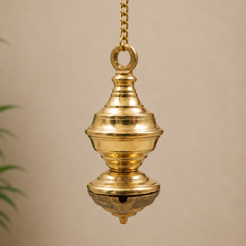 Bhunes Brass Hanging Traditional Lamps With Single Face, Diya, Pooja Lamp, Deep, Deepam For Home Décor,Gold, 13.5 Inch, 1 Piece