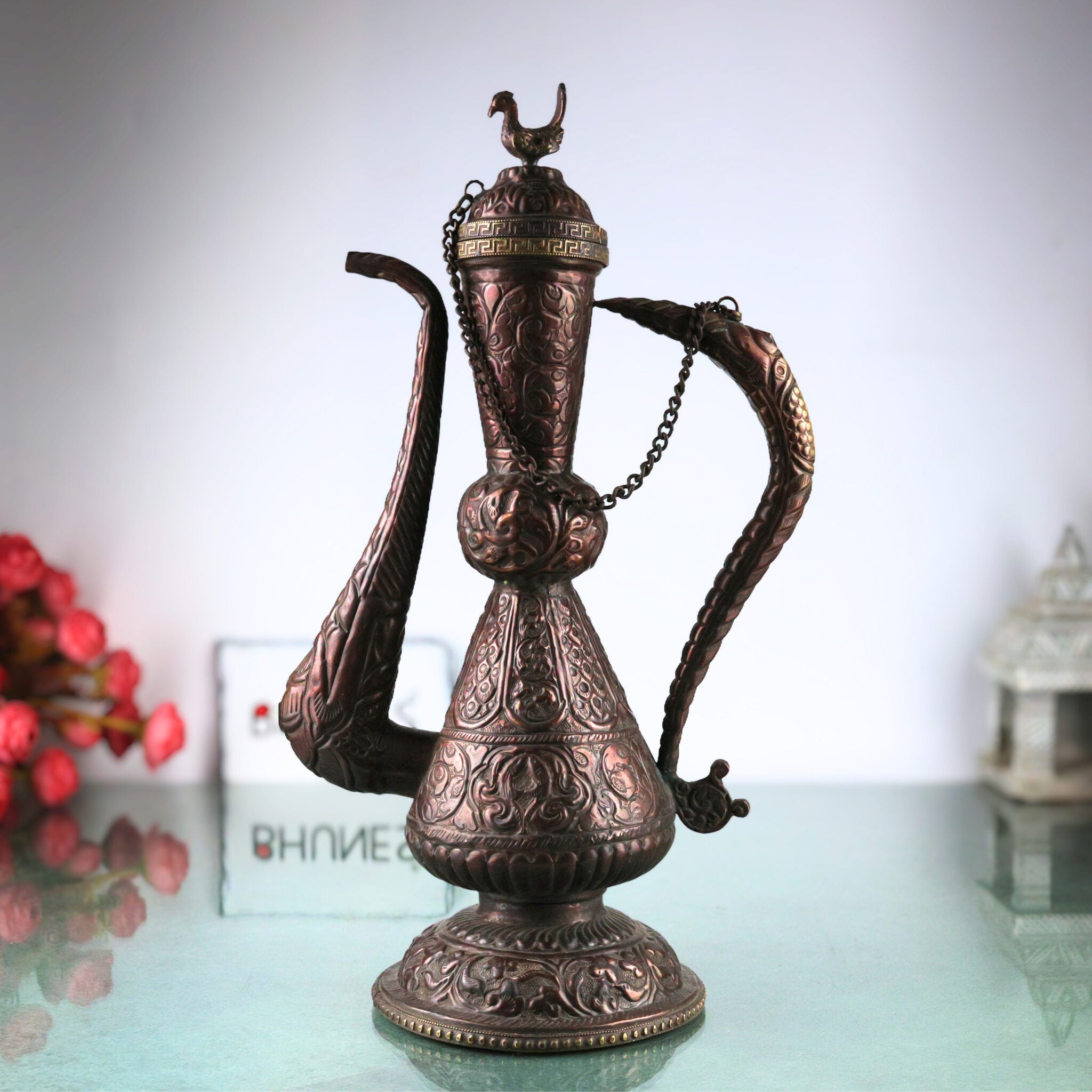 Bhunes Brass, Surahi, Suraahee, Ewer, Pitcher, Kettle, Ketalee, Kettledrum, Jar, Pot, Surai, Jug, Showpeice, Gift, Home Decor,Gold, 15 Inch, 1 Piece