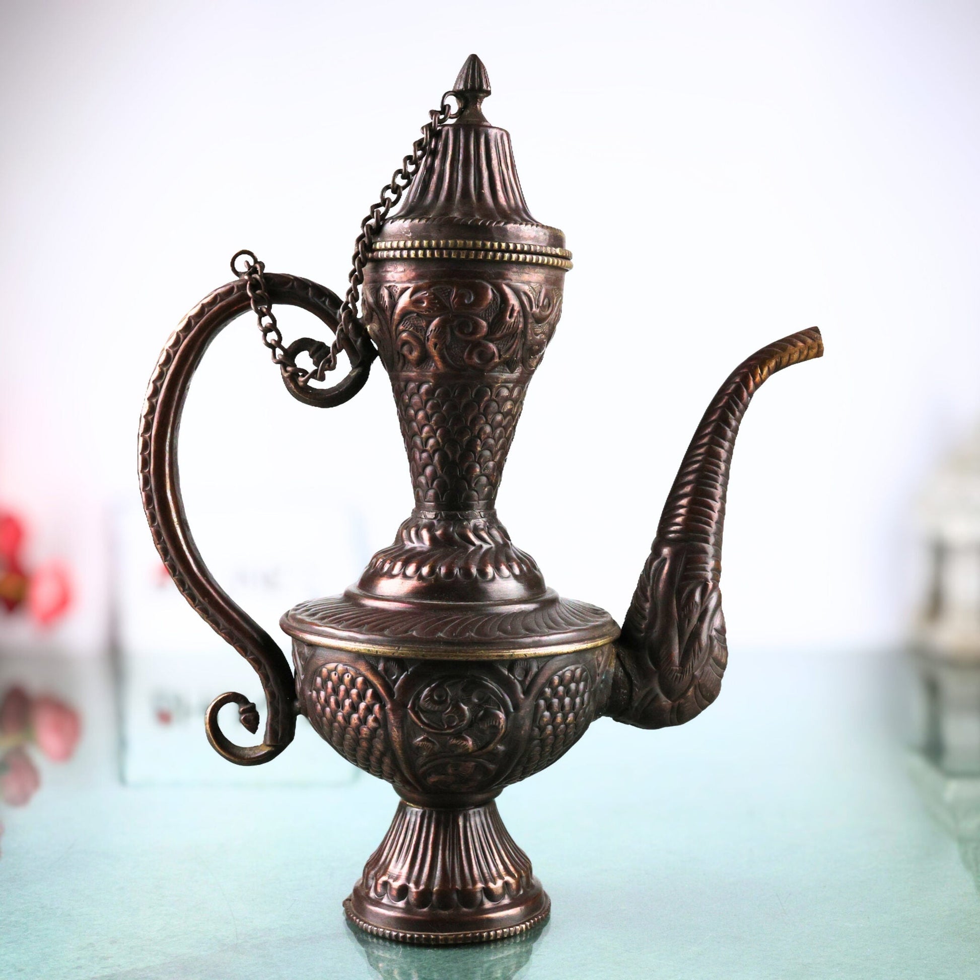 Bhunes Brass, Surahi, Surai, Suraahee, Ewer, Pitcher, Kettle, Ketalee, Kettledrum, Jar, Pot, Jug, Showpeice, Gift, Home Decor,Gold, 10 Inch, 1 Piece