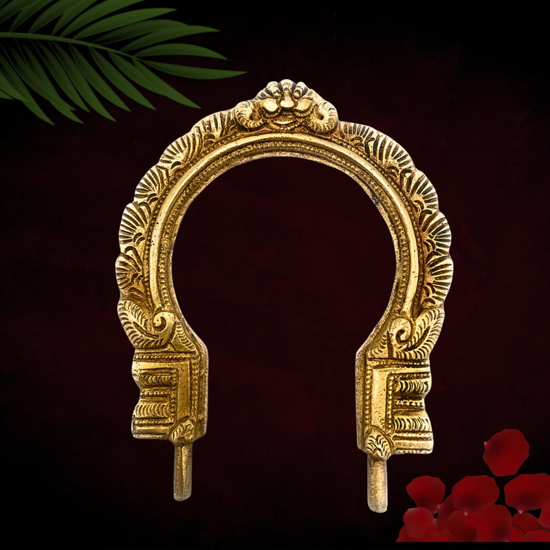 Brass Prabhavali for Home Temple, Small Traditional Arch Frame, Wall Hanging Deity Backdrop, Pooja Mandir Decor, Makara Torana, Tiruvasi, Thiruvachi, Kirtimukha Design, Gold, 6.5 Inch, 1 Piece