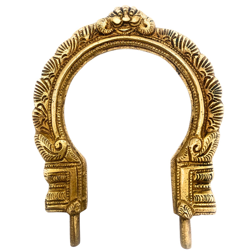Brass Prabhavali for Home Temple, Small Traditional Arch Frame, Wall Hanging Deity Backdrop, Pooja Mandir Decor, Makara Torana, Tiruvasi, Thiruvachi, Kirtimukha Design, Gold, 6.5 Inch, 1 Piece
