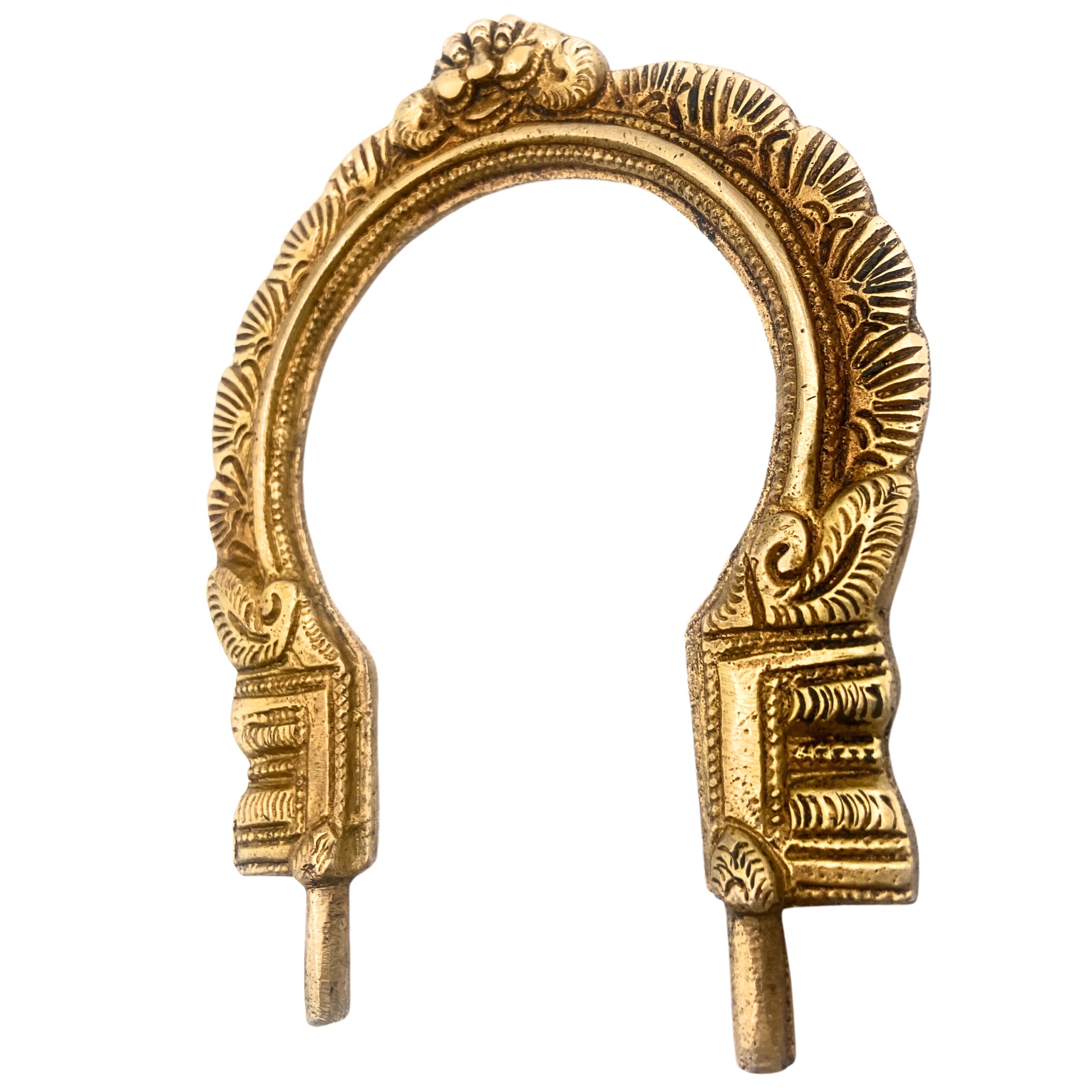 Brass Prabhavali for Home Temple, Small Traditional Arch Frame, Wall Hanging Deity Backdrop, Pooja Mandir Decor, Makara Torana, Tiruvasi, Thiruvachi, Kirtimukha Design, Gold, 6.5 Inch, 1 Piece