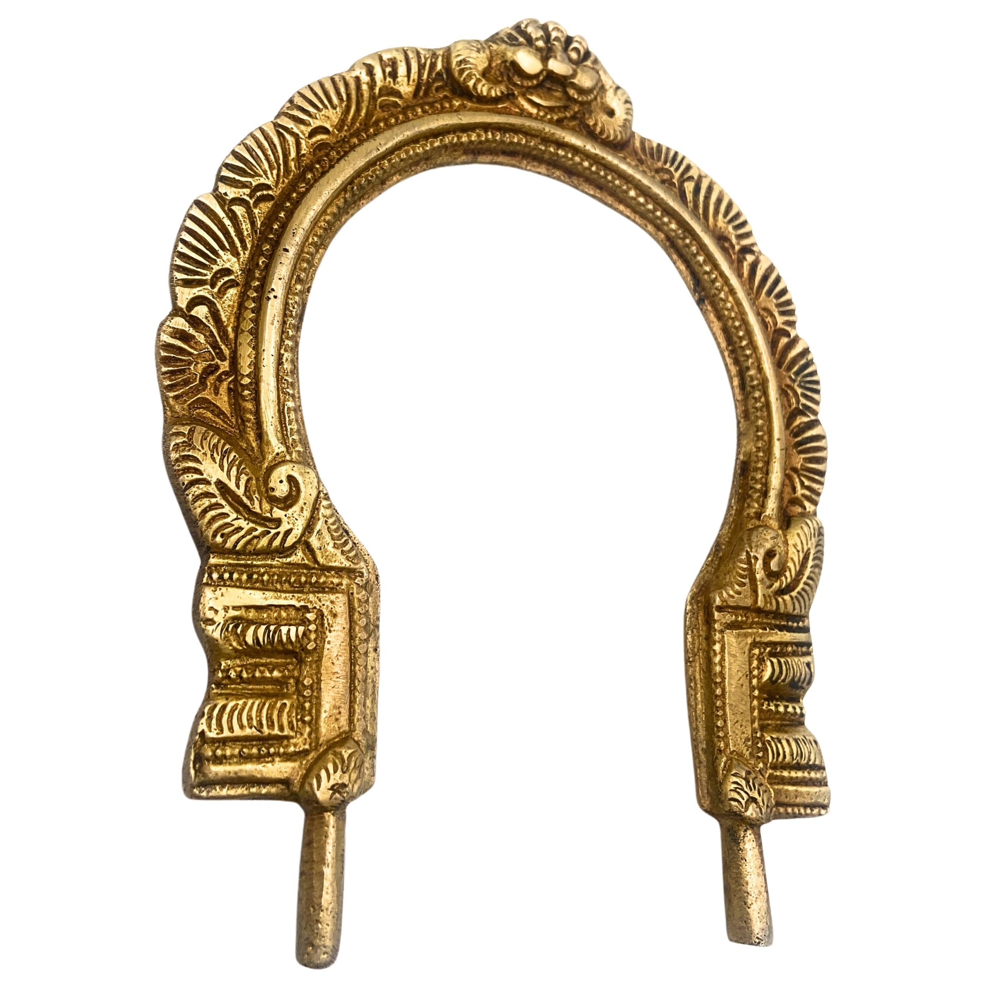 Brass Prabhavali for Home Temple, Small Traditional Arch Frame, Wall Hanging Deity Backdrop, Pooja Mandir Decor, Makara Torana, Tiruvasi, Thiruvachi, Kirtimukha Design, Gold, 6.5 Inch, 1 Piece