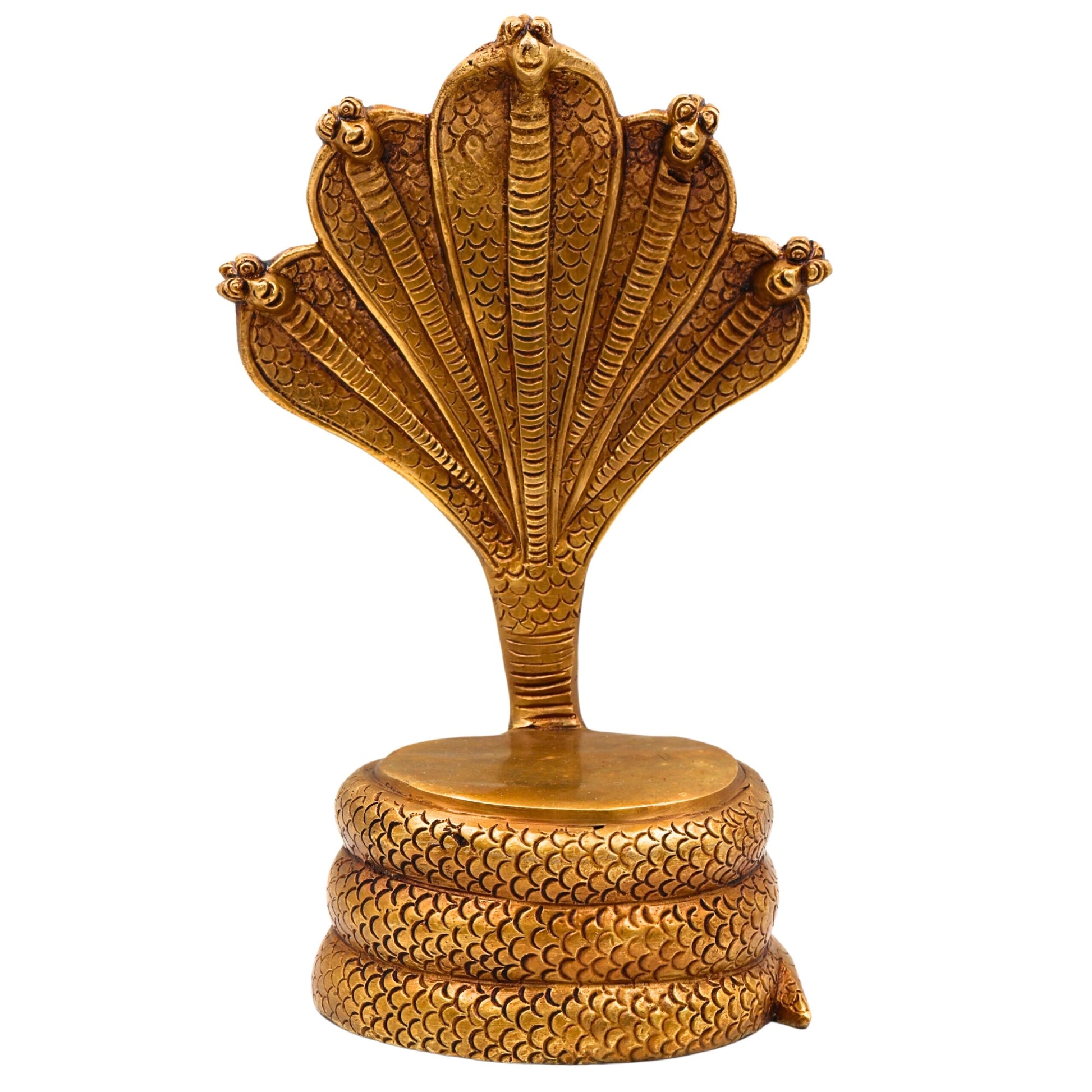 Bhunes Brass Sheshnag Singhasan with Five Heads, Snake Prabhavali Peetha Peetalu Peetham Bajot for Temple, Pooja Mandir Stand, and Home Decor, Gold, 10.5 Inch, 1 Piece