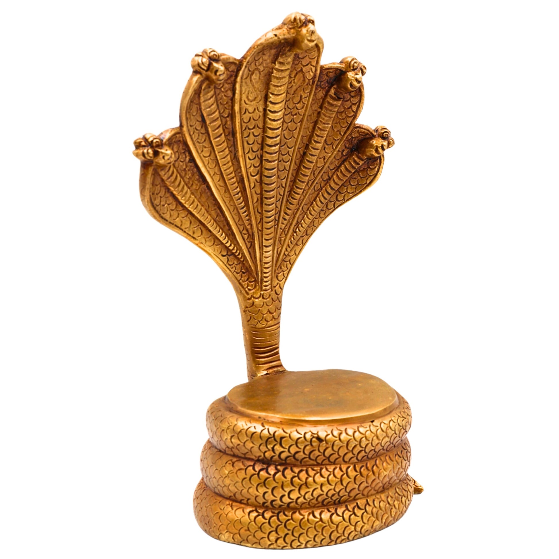 Bhunes Brass Sheshnag Singhasan with Five Heads, Snake Prabhavali Peetha Peetalu Peetham Bajot for Temple, Pooja Mandir Stand, and Home Decor, Gold, 10.5 Inch, 1 Piece
