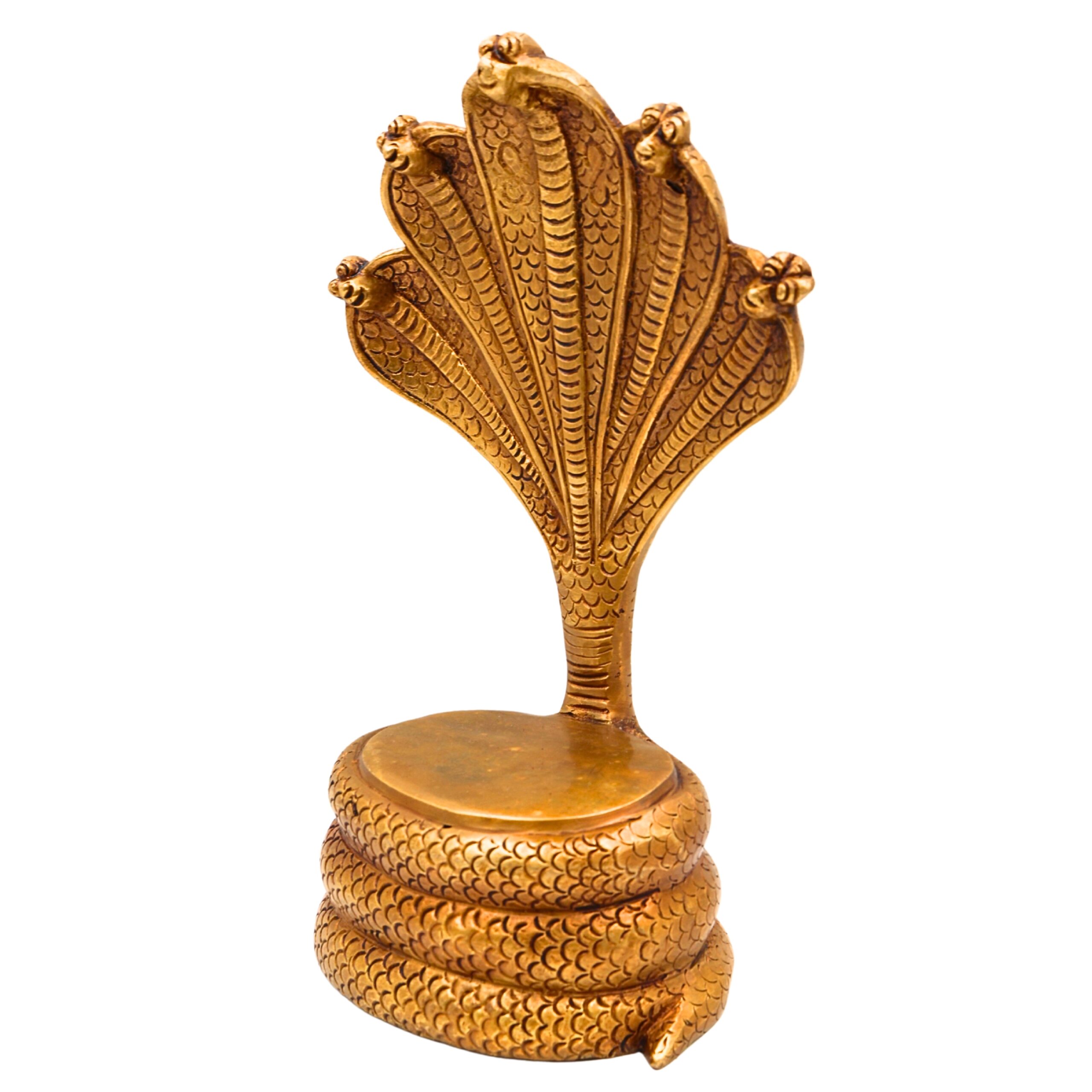 Bhunes Brass Sheshnag Singhasan with Five Heads, Snake Prabhavali Peetha Peetalu Peetham Bajot for Temple, Pooja Mandir Stand, and Home Decor, Gold, 10.5 Inch, 1 Piece