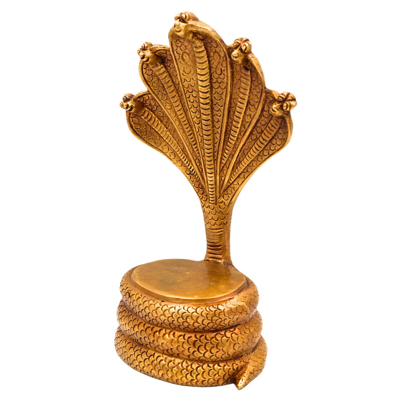 Bhunes Brass Sheshnag Singhasan with Five Heads, Snake Prabhavali Peetha Peetalu Peetham Bajot for Temple, Pooja Mandir Stand, and Home Decor, Gold, 10.5 Inch, 1 Piece
