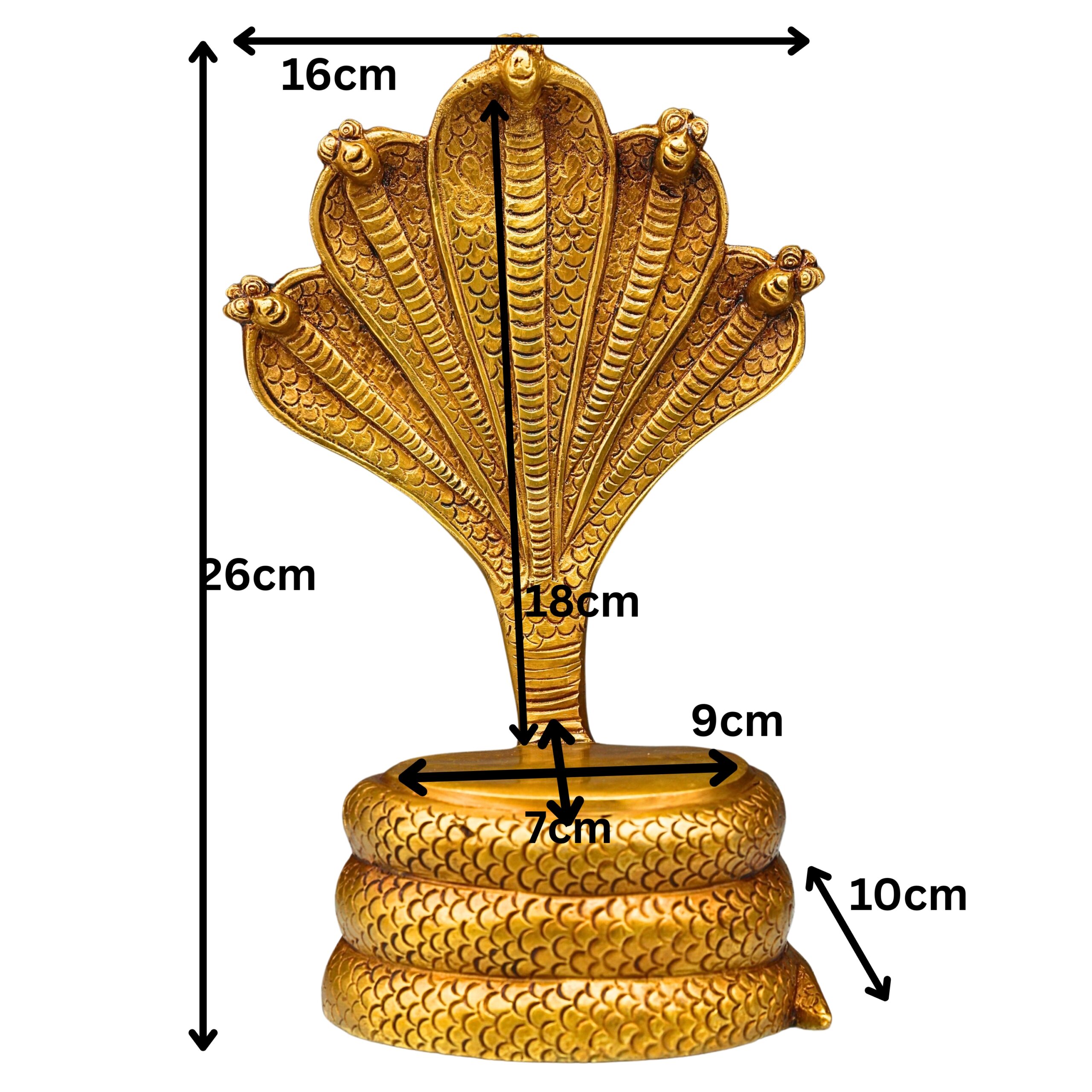 Bhunes Brass Sheshnag Singhasan with Five Heads, Snake Prabhavali Peetha Peetalu Peetham Bajot for Temple, Pooja Mandir Stand, and Home Decor, Gold, 10.5 Inch, 1 Piece