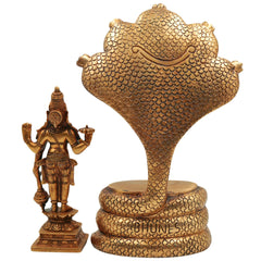 Brass Vishnu on Sheshnag Idol – Handcrafted Peetal Murti of Narayana, Balaji, Venkateshwara for Home, Temple, and Office Decor,Gold, 10.5 Inch, 1 Piece