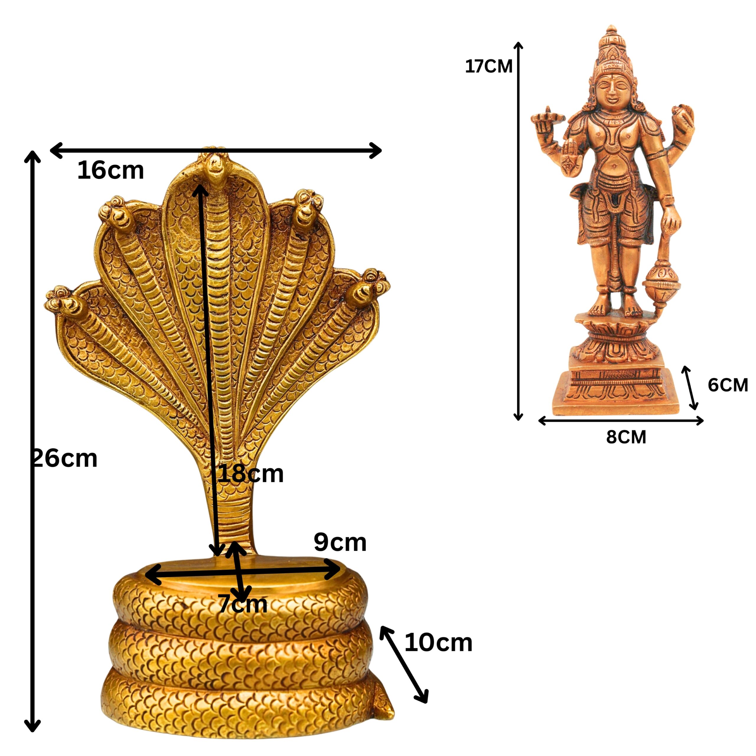Brass Vishnu on Sheshnag Idol – Handcrafted Peetal Murti of Narayana, Balaji, Venkateshwara for Home, Temple, and Office Decor,Gold, 10.5 Inch, 1 Piece