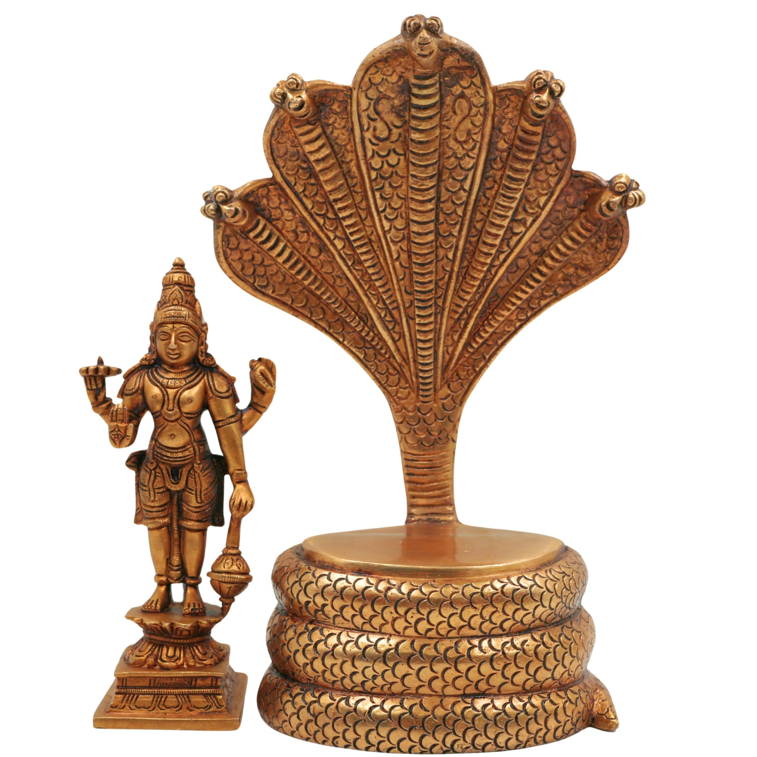 Brass Vishnu on Sheshnag Idol – Handcrafted Peetal Murti of Narayana, Balaji, Venkateshwara for Home, Temple, and Office Decor,Gold, 10.5 Inch, 1 Piece