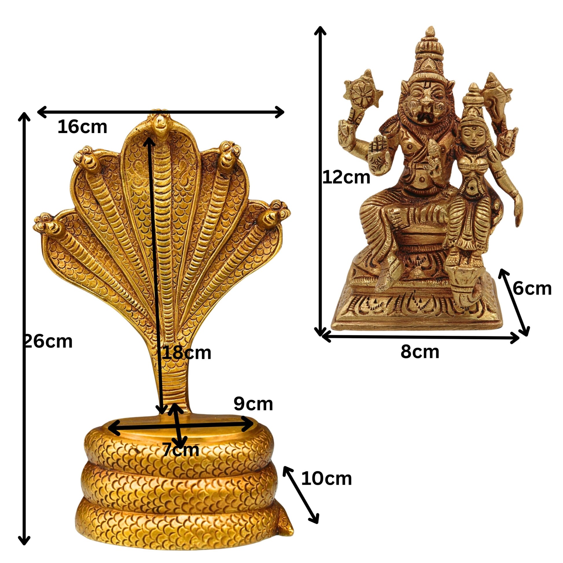 Brass lakshmi Narasimha Swamy on Sheshnag Idol | Lakshmi Narasimha Murti | Yoga Narasimha Vigraha | Ugra Narasimha Statue | Narasingha Brass Moorti for Pooja, Home & Temple Decor,Gold, 10.5 Inch, 1 Piece