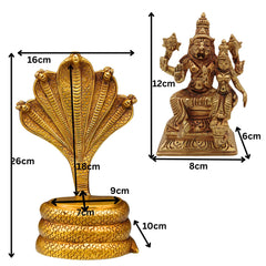 Brass lakshmi Narasimha Swamy on Sheshnag Idol | Lakshmi Narasimha Murti | Yoga Narasimha Vigraha | Ugra Narasimha Statue | Narasingha Brass Moorti for Pooja, Home & Temple Decor,Gold, 10.5 Inch, 1 Piece