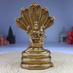 Brass Vishnu Lakshmi on Sheshnag Idol, Lakshmi Narayan Narayana Murti, Peetal Pittal Vishnu Srinivasa Padmanabha Statue for Home Temple Decor & Gifts,Gold, 10.5 Inch, 1 Piece