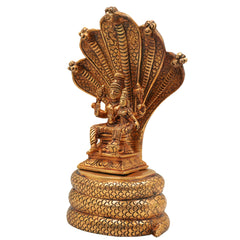 Brass Vishnu Lakshmi on Sheshnag Idol, Lakshmi Narayan Narayana Murti, Peetal Pittal Vishnu Srinivasa Padmanabha Statue for Home Temple Decor & Gifts,Gold, 10.5 Inch, 1 Piece