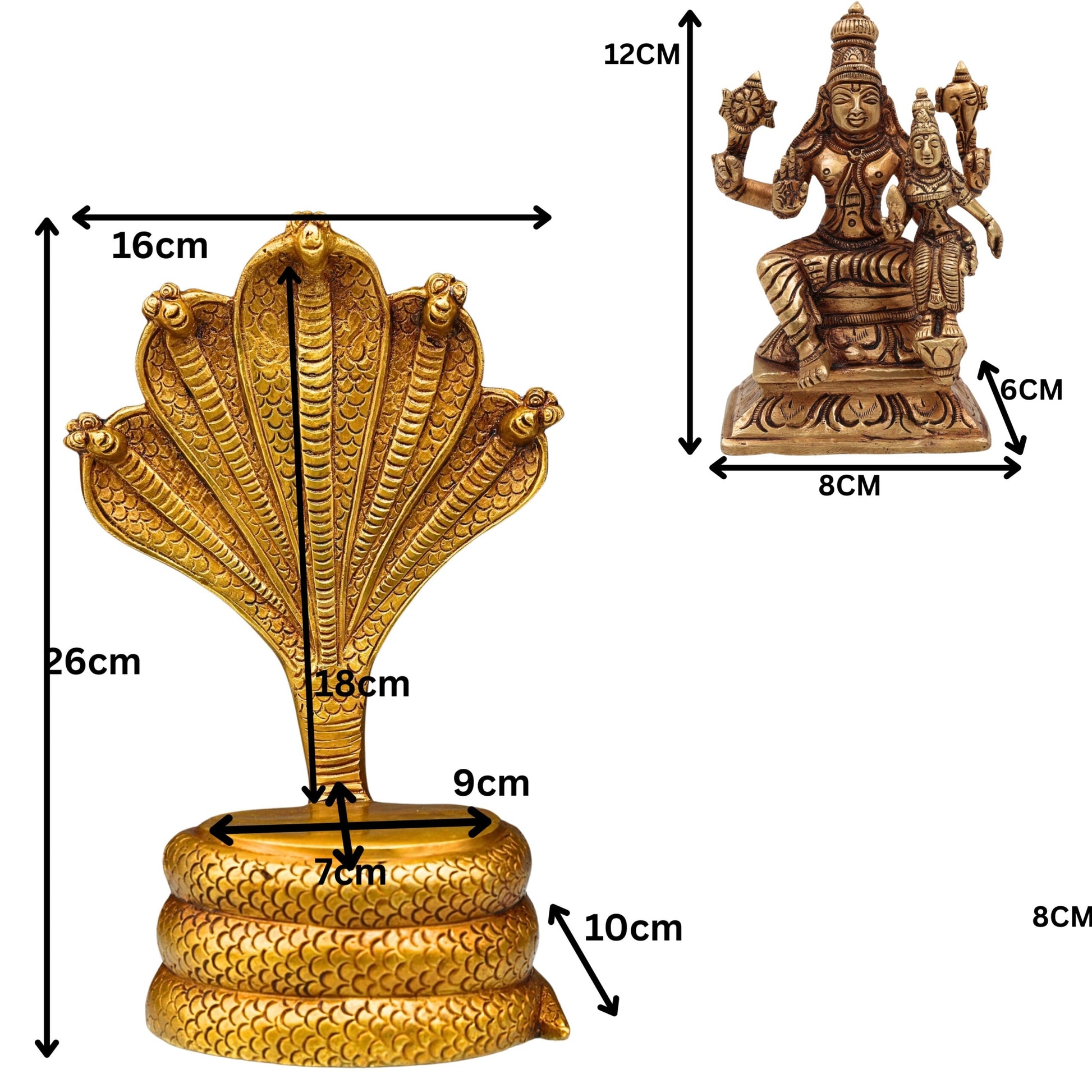 Brass Vishnu Lakshmi on Sheshnag Idol, Lakshmi Narayan Narayana Murti, Peetal Pittal Vishnu Srinivasa Padmanabha Statue for Home Temple Decor & Gifts,Gold, 10.5 Inch, 1 Piece