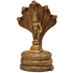 Handcrafted Brass Murugan with Sheshnag Idol – Lord Kartikeya | Skanda | Subramanya | Shanmukha Pital Statue for Home Temple Pooja & Gifts,Gold, 10.5 Inch, 1 Piece