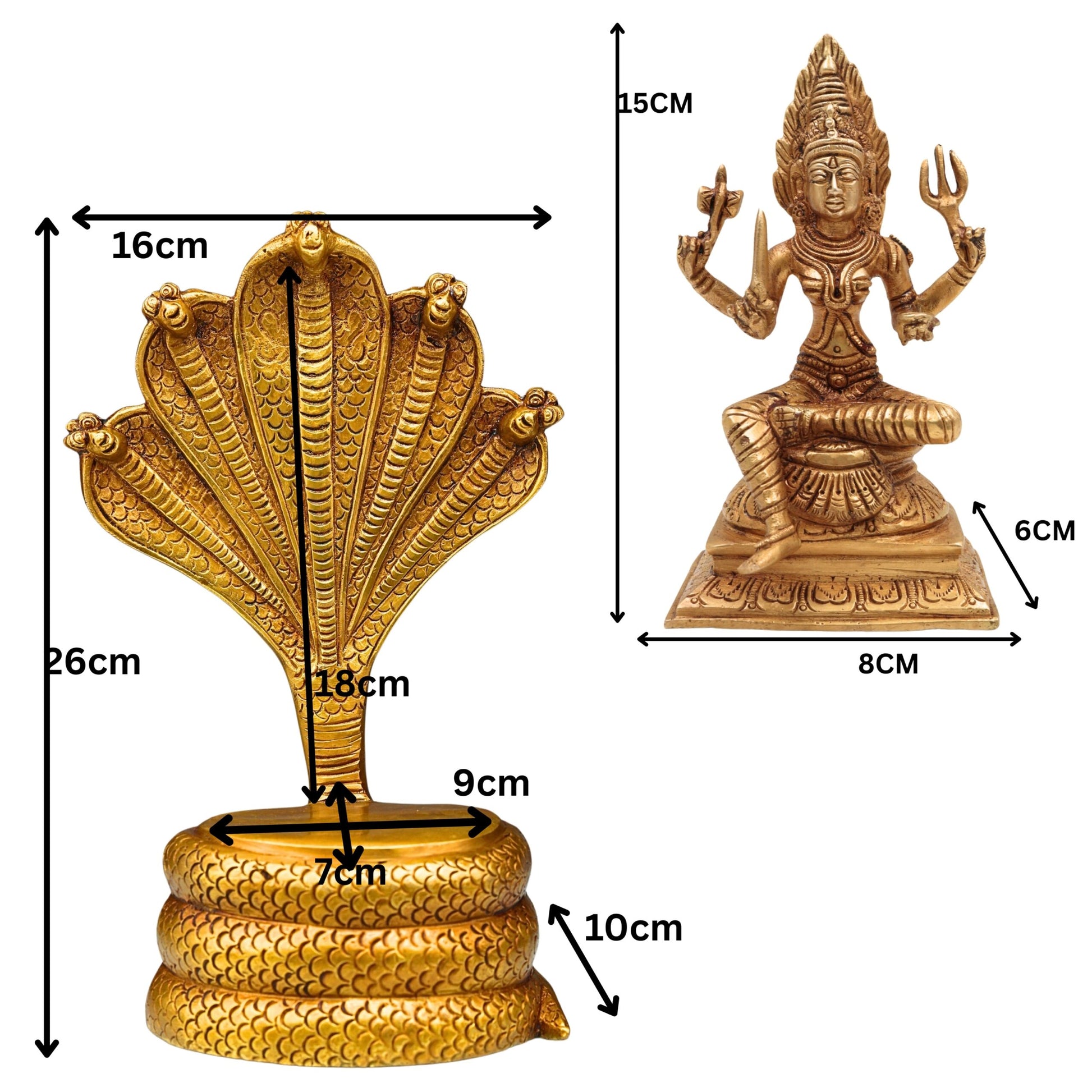 Brass Mariamman Idol | Mari Amman Murti | Mariyammal Devi Statue | Shakti Durga Silai | Kuladeivam Moorthi | Samayapuram Mariamman Vigraham | South Indian Goddess Pooja Idol,Gold, 10.5 Inch, 1 Piece