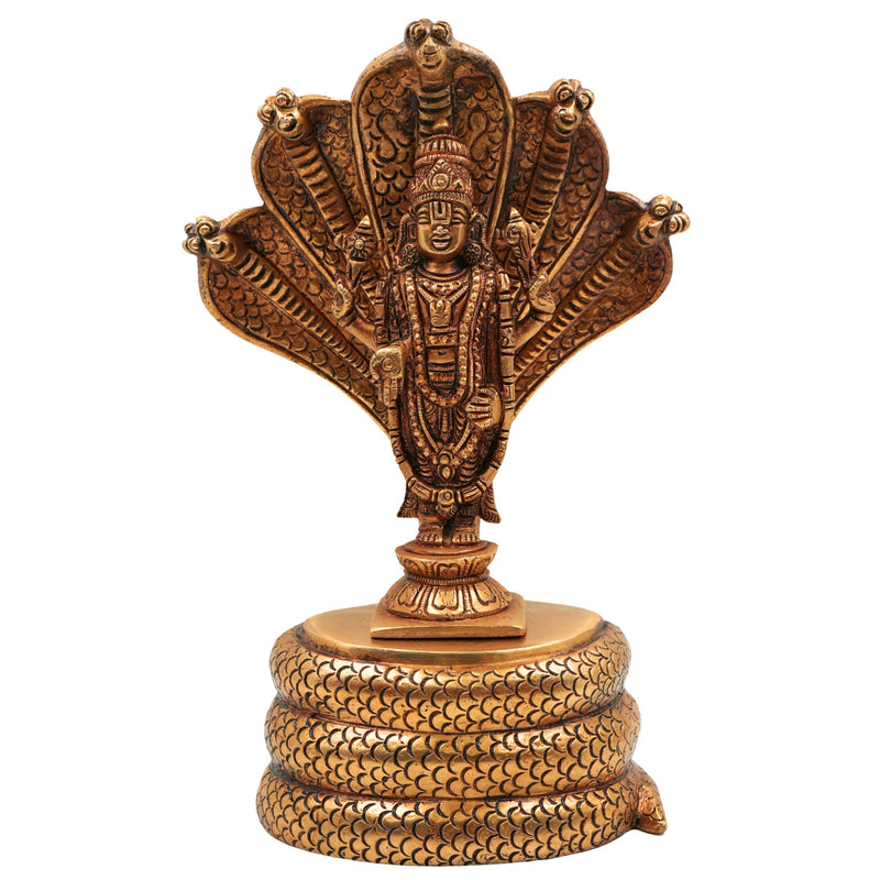 Brass Venkateshwara Idol - Balaji on Sheshanag Murti, Srinivasa Statue for Home Decor, Temple, Pooja, and Spiritual Gifting,Gold, 10.5 Inch, 1 Piece