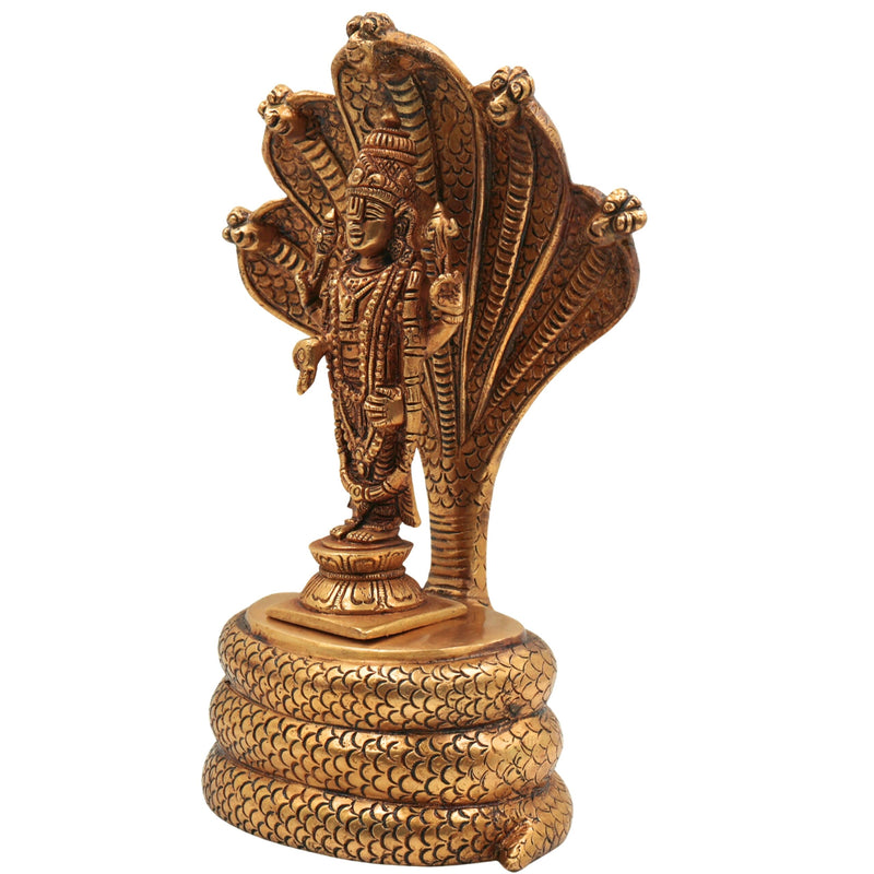 Brass Venkateshwara Idol - Balaji on Sheshanag Murti, Srinivasa Statue for Home Decor, Temple, Pooja, and Spiritual Gifting,Gold, 10.5 Inch, 1 Piece