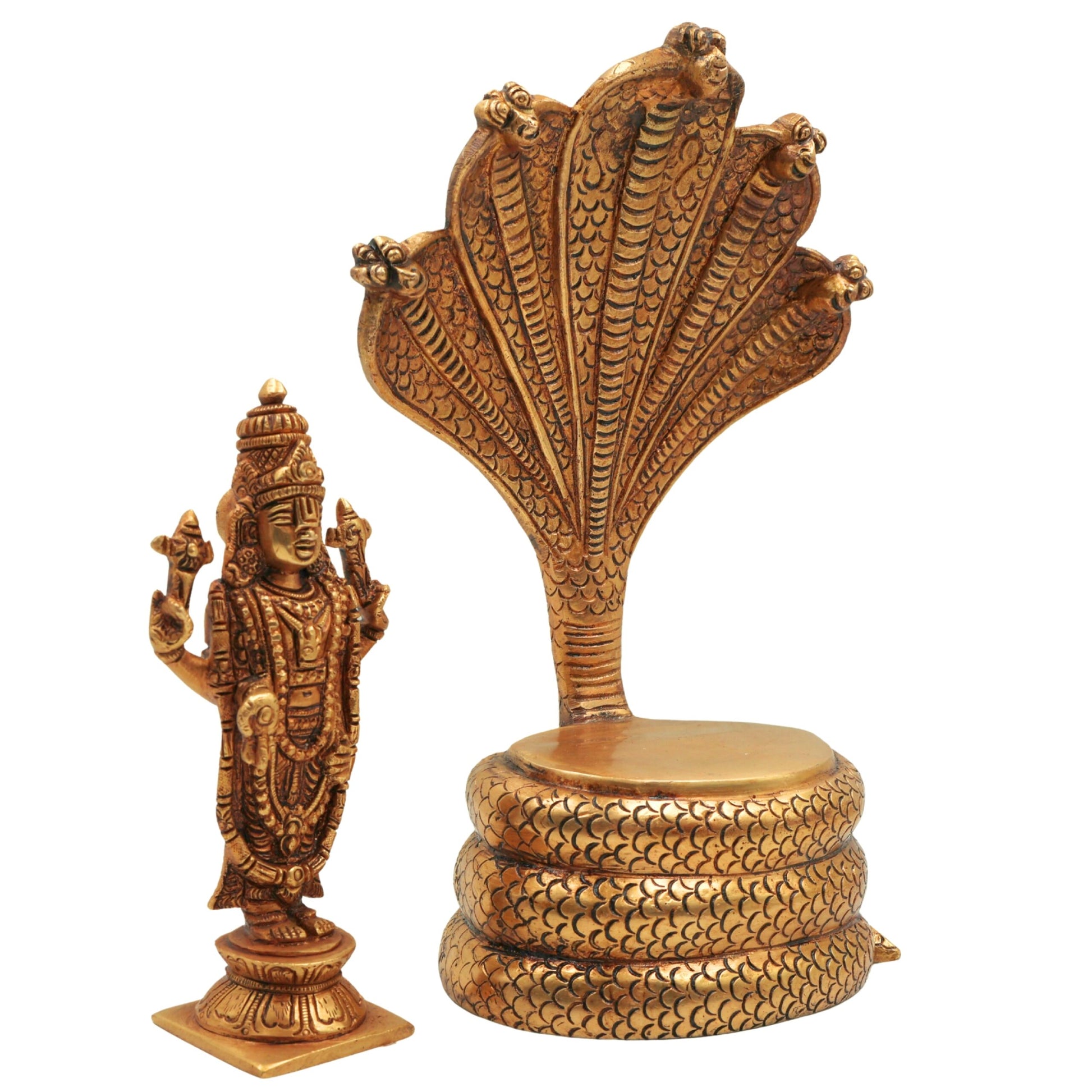 Brass Venkateshwara Idol - Balaji on Sheshanag Murti, Srinivasa Statue for Home Decor, Temple, Pooja, and Spiritual Gifting,Gold, 10.5 Inch, 1 Piece