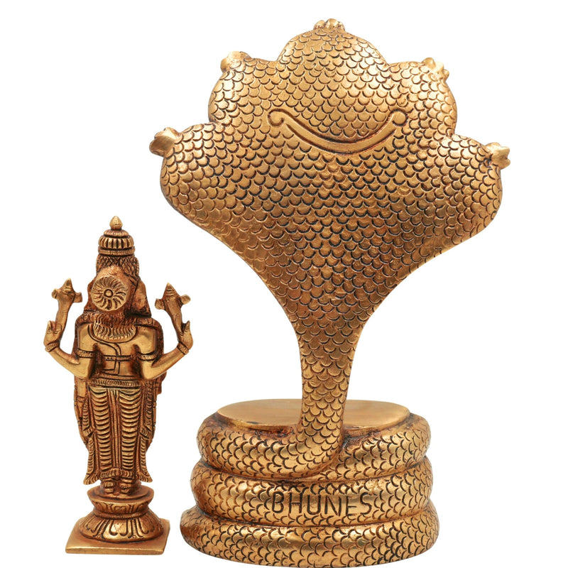 Brass Venkateshwara Idol - Balaji on Sheshanag Murti, Srinivasa Statue for Home Decor, Temple, Pooja, and Spiritual Gifting,Gold, 10.5 Inch, 1 Piece