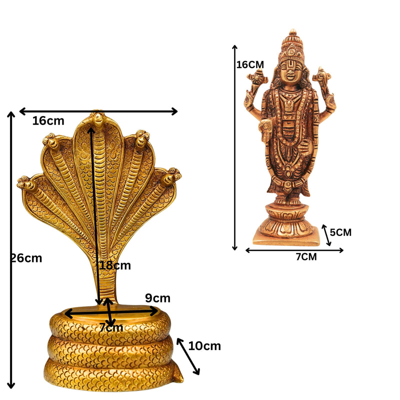 Brass Venkateshwara Idol - Balaji on Sheshanag Murti, Srinivasa Statue for Home Decor, Temple, Pooja, and Spiritual Gifting,Gold, 10.5 Inch, 1 Piece