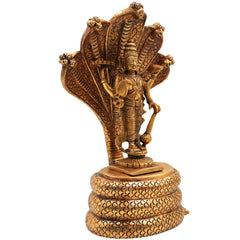 Brass Vishnu on Sheshnag Idol – Handmade Peetal Murti, Narayana Statue for Home, Temple, Puja & Office Decor,Gold, 10.5 Inch, 1 Piece