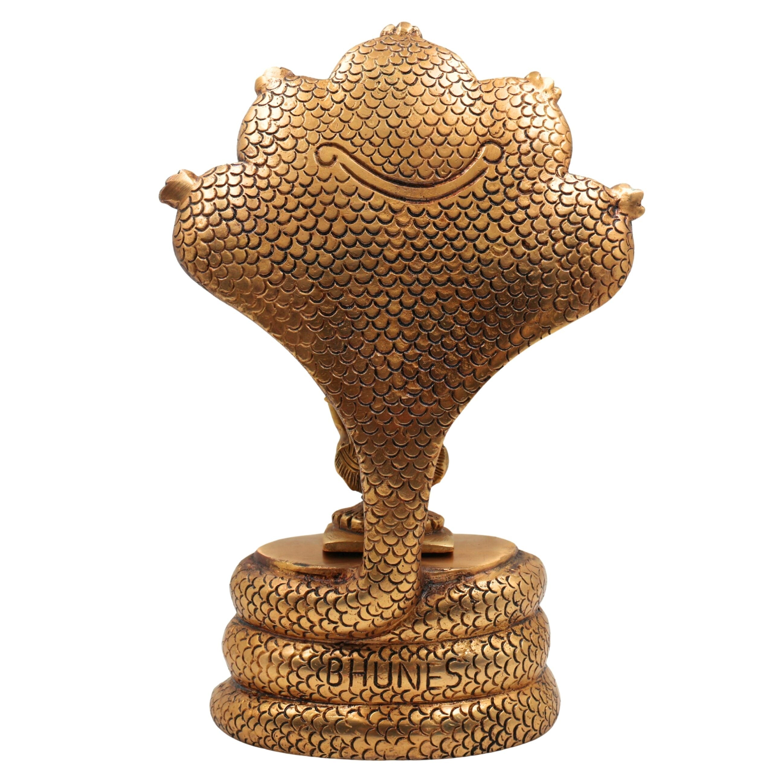 Brass Vishnu on Sheshnag Idol – Handmade Peetal Murti, Narayana Statue for Home, Temple, Puja & Office Decor,Gold, 10.5 Inch, 1 Piece